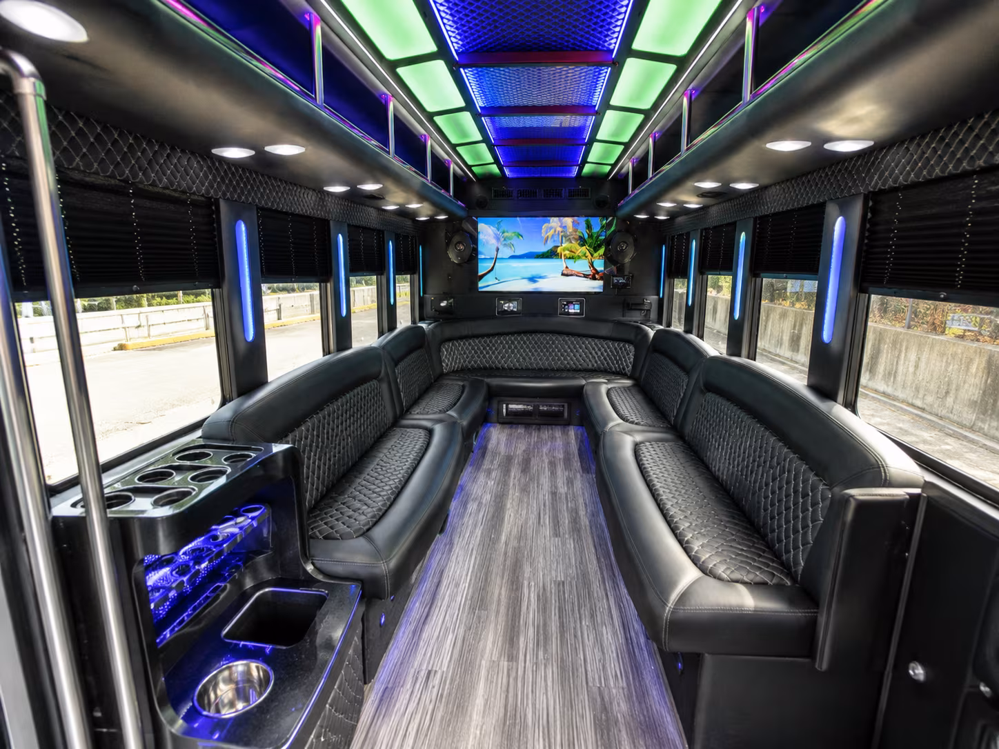 chapel hill 18 passenger party bus inside